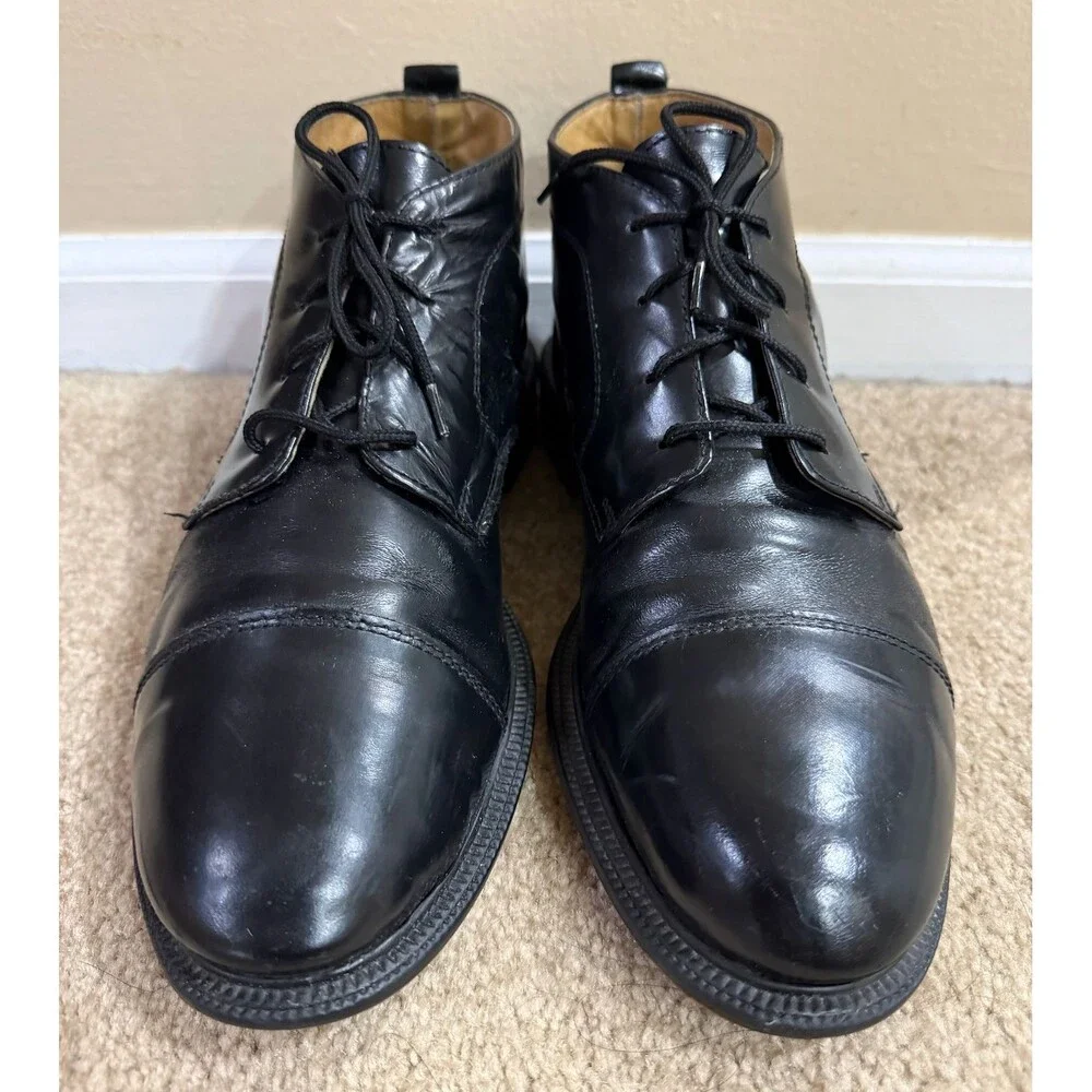 Kenneth Cole Mens 11.5 Black Leather Cap Toe Chukka Boots Lace Up Dress Shoes